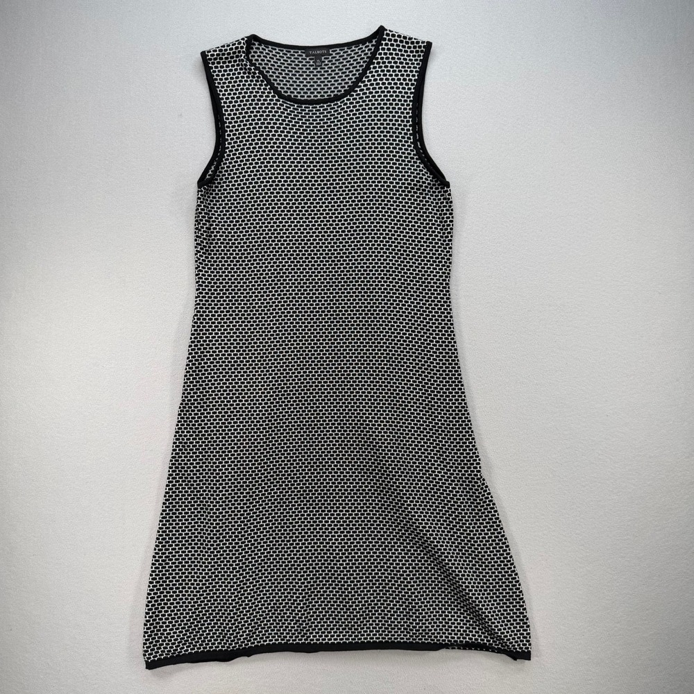 Talbots XL Sweater Dress Women Black White Geometric Sleeveless A-Line Knit